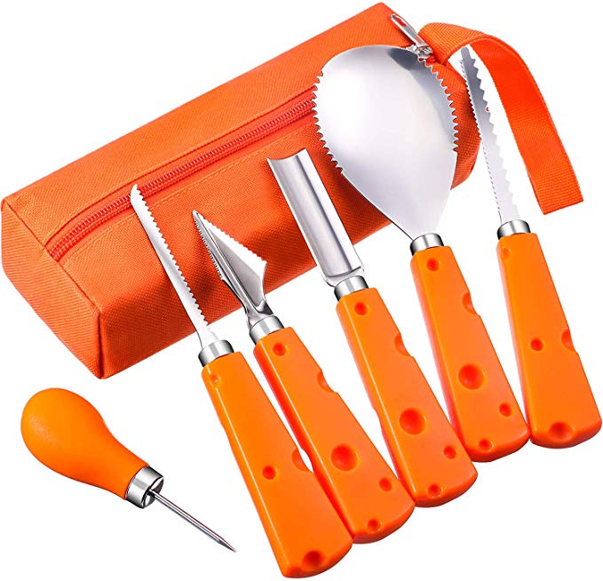 Tatuo Set of 6 Heavy Duty Stainless Steel Halloween Pumpkin Carving Kit Reusable Pumpkin Carving Tools Set for Adult and Child (with Carrying Bag)