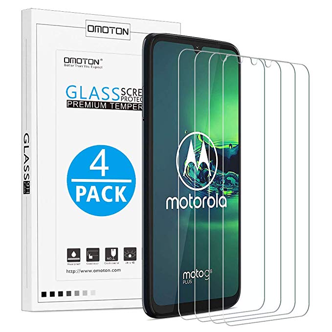OMOTON [4 Pack Screen Protectors Compatible with Moto G8 Plus, Tempered Glass with [2.5D Round Edge] [9H Hardness] [Crystal Clarity] [Bubble Free]