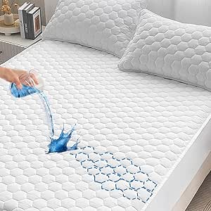 MorroMorn 100% Waterproof Mattress Protector King - Thick Padded Mattress Topper, Cotton Quilted Mattress Pad, 8"-20" Deep Pocket Bed Cover & 2 Pillowcases Bedding Essentials (White)