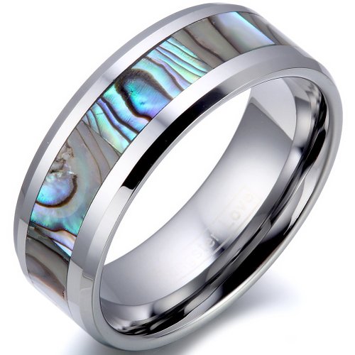 JewelryWe 8mm Comfort Fit High Polish Tungsten Carbide Ring Men's Aniversary/Engagement/Wedding Band With Artificial Abalone Inlay