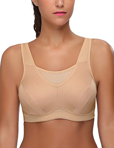 WingsLove Women's Full Coverage High Impact Wirefree Workout Non Padded Sport Bra