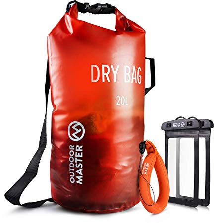 OutdoorMaster Dry Bag - Waterproof, Lightweight Dry Sack for The Beach, Boating, Fishing, Kayaking, Swimming, Rafting - Comes with 2 Free Waterproof Cell Phone Case with Floating Strap