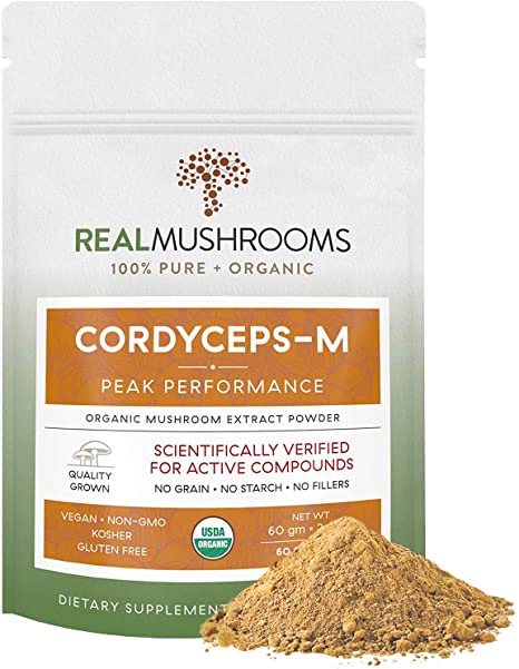 Real Mushrooms Cordyceps Mushroom Extract Powder - Organic 60g Bulk Powder - Perfomance - Recovery - All-Day Energy - Perfect for Shakes, Smoothies, Coffee and Tea
