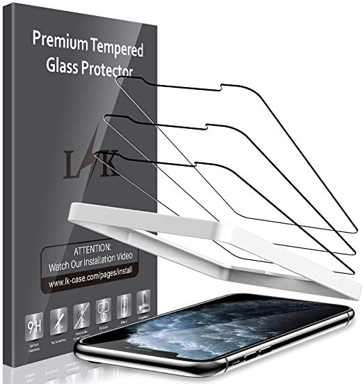 LK [3 Pack] Screen Protector for iPhone 11 Pro Max 6.5'' and iPhone Xs Max Tempered Glass (Installation Tray) Case Friendly HD Clear with Lifetime Replacement Warranty