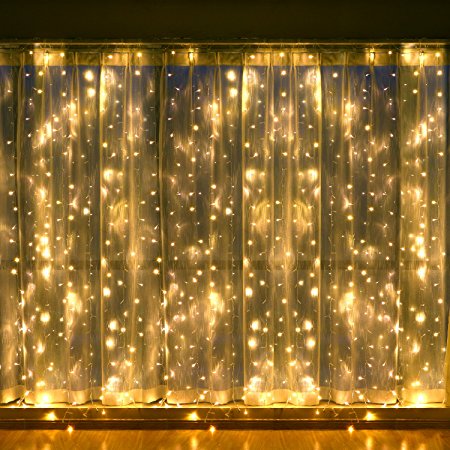 Leapair Curtain Lights 600LED 19.69 x 9.8Ft (6MX3M) 8 Modes Warm White 3000K Outdoor Fairy String Light Led Window Curtain Light for Christmas Xmas Wedding Party Home Decoration with Memory Function