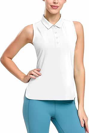 MIER Women's Golf Polo Shirts Sleeveless Dry Fit Collared Tennis Top with Racerback Athletic Solid Tank Tops, Breathable