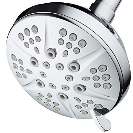 NOTILUS Giant High-Pressure 6-setting 4.3" Face Modern Luxury Spa Shower Head - Solid Brass Metal Connection Nut, Angle-Adjustable Ball Joint, Anti-Clog Jets, All-Chrome Finish