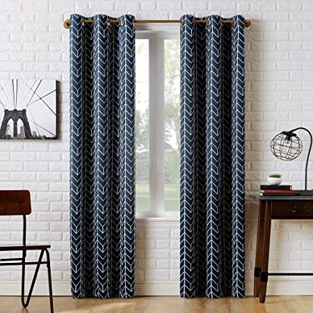 Sun Zero Kenwood Chevron Blackout Grommet Curtain Panel, 40" x 84", Navy