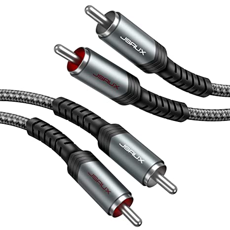 RCA Cable（6.6ft/2M), JSAUX RCA Audio Cable Shielded Stereo 2RCA to 2RCA Male Y Braided Cord Compatible for Home Theater, HDTV, Amplifiers, Hi-Fi Systems, Car Audio[Grey]