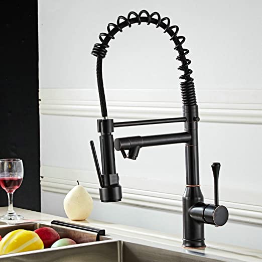 Professional Kitchen Mixer Tap with Pull Out Sprayer Oil Rubbed Bronze 360°Swivel Single Lever Sink Taps