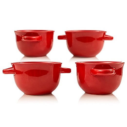 Crockpot 22-ounce Double Handle Soup Bowls, Set of 4 (Tomato Red)