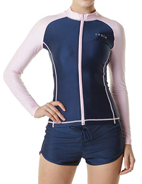 Tesla Women's UPF 50  Zip Front Long Sleeve Top Rashguard Swimsuit FSZ01/FSZ11