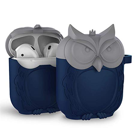 MAS CARNEY AirPods Case Protective Owl Silicone Cover and Skin Compatible with Original Apple Airpods 1 & 2 [Front LED Not Visible]