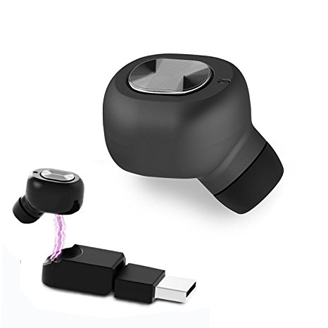 Bluetooth Headphones,Ultralight V4.1 Wireless Mini Invisible Car Headset [Magnetic Charging, 6 Hours Music Time] Single In Ear Earpiece Smallest Bluetooth Earbud Earphone with HD Mic. (Black)