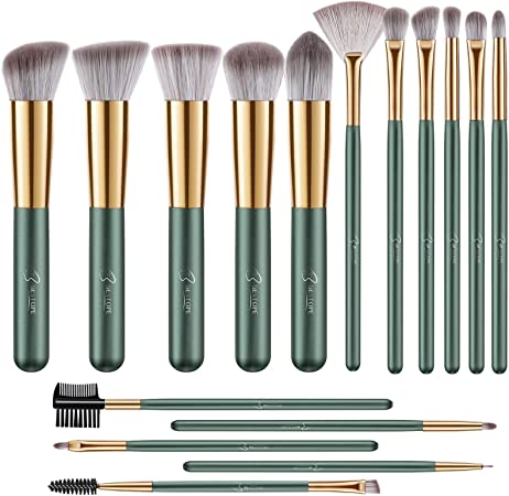 Makeup Brushes BESTOPE Makeup Brush Set 16Pcs Make Up Brushes Premium Synthetic Brush for Foundation Blending Face Powder Blush Concealers Eye Cosmetics - Green