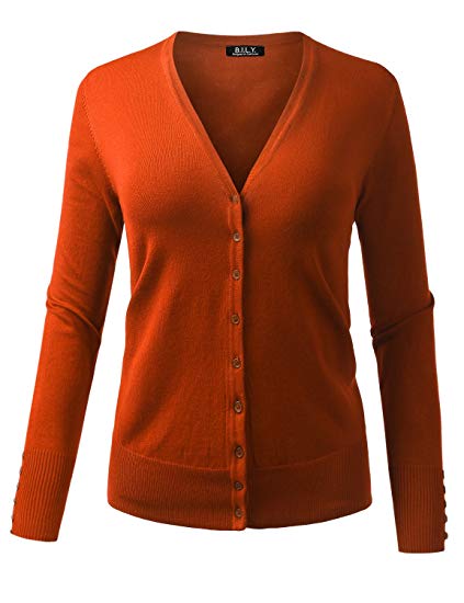 BILY Women's V-Neck Button Down Long Sleeve Soft Classic Knit Cardigan