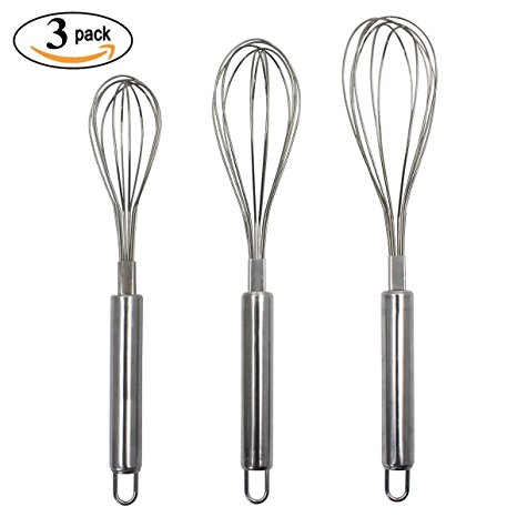 Hippih Stainless Stell Kitchen Balloon Wire Whisk For Egg Frother, Milk Beater and Silver Liquid Blender (Small: 7.8 - inch, Medium: 9.8 - inch, Big: 11.8 - inch) JBQ001