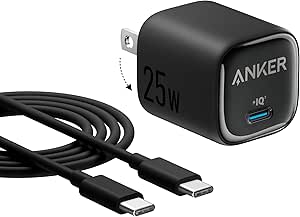 Anker 25W USB C Charger Block, Compact and Foldable, Supports PPS Fast Charging for Galaxy S24/Z Fold/Z Flip/Tab, iPhone, iPad (Black, 1pack with Cable)