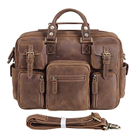 Texbo Vintage Genuine Cowhide Leather Messenger Briefcase Shoulder Bag Tote