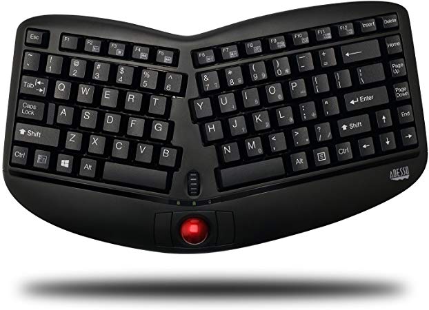 Adesso WKB-3150UB - Wireless Ergonomic Keyboard with Built-in Removable Trackball and Scroll Wheel, Split Key, Long Battery Life, Small and Portable -Compatible for Laptop/Desktop/PC/Windows XP/7/8/10