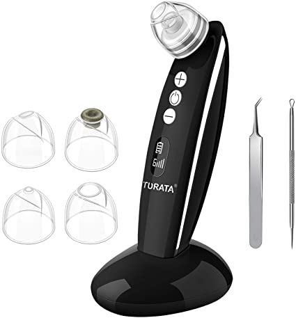 Blackhead Remover, TURATA Pore Cleanser Vacuum Cleaner 6 Suction Modes Electric Facial Acne Remover Extraction Tool, 4 Replaceable Heads Rechargeable Blackhead Removal Kit (Black)