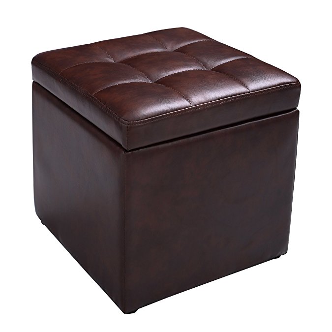 Giantex Cube Ottoman Pouffe Storage Box Lounge Seat Footstools with Hinge Top (Brown)