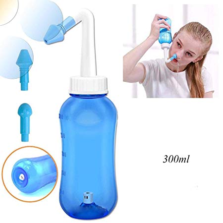 KACOOL Nasal Rinse System, Nose Cleaner Nasal Irrigation System, Nose Washer Bottle with ON/Off Lock Button Switch for Adult Kid Nose Washer Allergic Rhinitis Sinusitis Cold Flu Nursing (300ml)