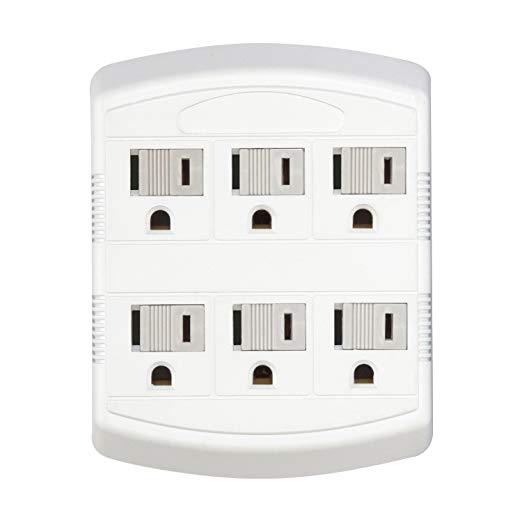 Globe Electric 6-Outlet Multi-Tap Wall Tap, Grounded, White Finish 46007