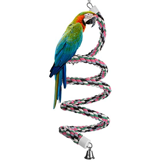 Aigou Bird Spiral Rope Perch, Cotton Parrot Swing Climbing Standing Toys with Bell