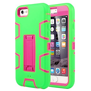 iPhone 6 Case, iPhone 6s Case, ULAK [Robot Guard] Shock Absorbing Case Hybrid 3in1 PC and Silicone Cover with Built-in Stand for Apple iPhone 6 & 6S 4.7 inch (Pink/Green)