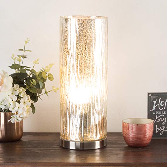 Lavish Home 72-Uplt-1 Table Lamp with Silver Mercury Finish, Textured Tree Bark Pattern and Included LED Light Bulb for Home Uplighting