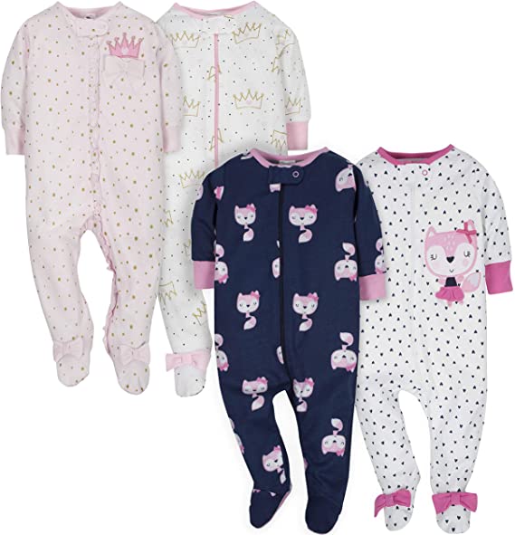 GERBER Baby Girls' 4 Pack Sleep N' Play Footie