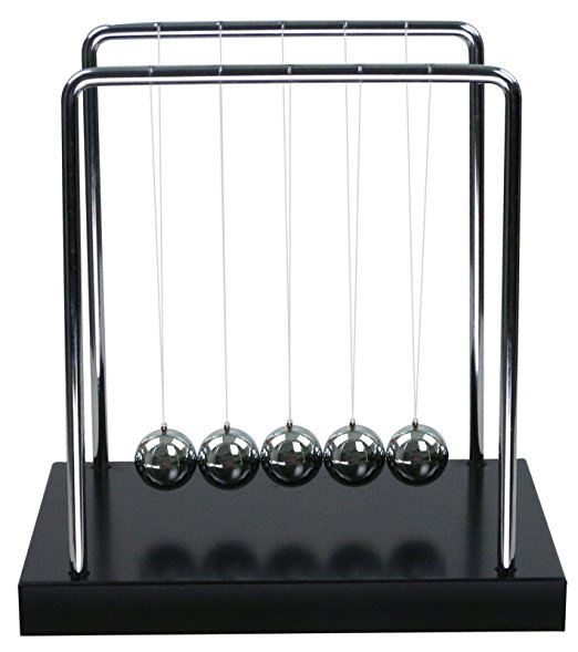 BOJIN Classic Newton Cradle Balance Balls Science Psychology Puzzle Desk Fun Gadget With Black Wooden Base - Large