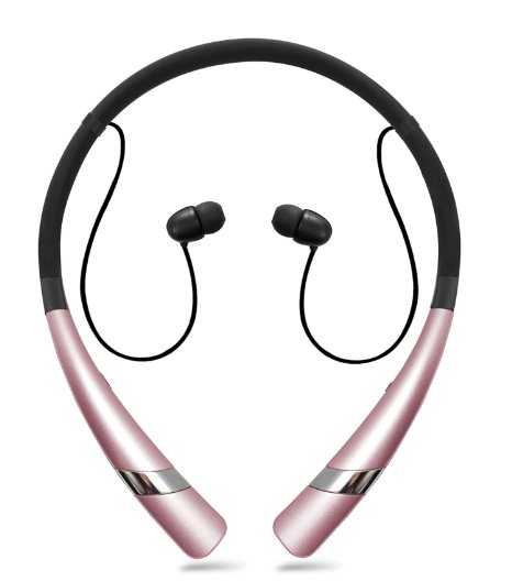 Bluetooth Headset HV-960 Wireless Bluetooth Headphones Earbuds with Flexible Neckband Design and Mic Bluetooth 40 Hands Free Stereo Headset for Comfortable Lightweight Wearing Pink