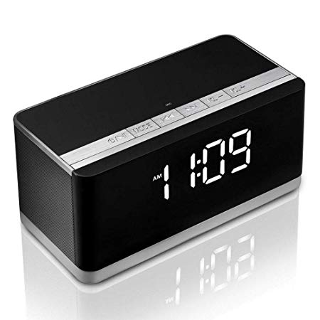 Bluetooth Speaker ALIKE Wireless Portable Bluetooth Speaker Bass Stereo with Alarm Clock, FM Radio, Hands-Free Speaker with Mic, Support TF Card, AUX Line for iPhone, iPod, iPad, Samsung and Others
