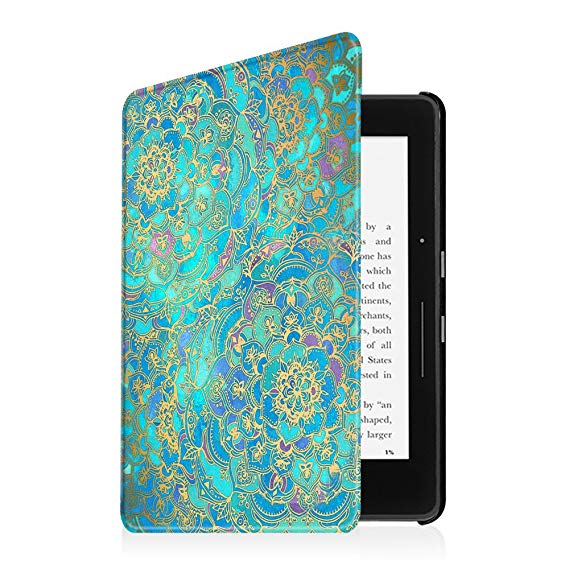 Fintie Kindle Voyage SlimShell Case - [The Thinnest and Lightest] Protective PU Leather Cover with Auto Sleep/Wake (will only fit Amazon Kindle Voyage 2014), Emerald Illusions