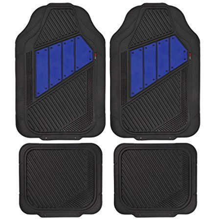 Motor Trend FlexTough 2 Tone Rubber Car Floor Mats for Auto - Heavy Duty All Season Black & Blue