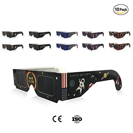 Solar Eclipse Glasses, Sumpol 10 Pack Safe Eye Protection for American Total Solar Eclipse August 21, 2017 , CE and ISO Certified Eclipse Shades for Direct Sun Viewing