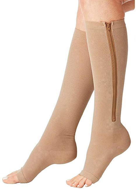 Zipper Compression Socks (2 Pairs) Knee High Open Toe Compression Stocking