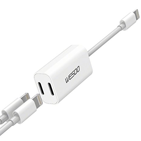 iPhone 7 Adapter & Splitter, Wesoo Dual Lightning Headphone Audio & Charge Adapter for iPhone 7 / 7 Plus