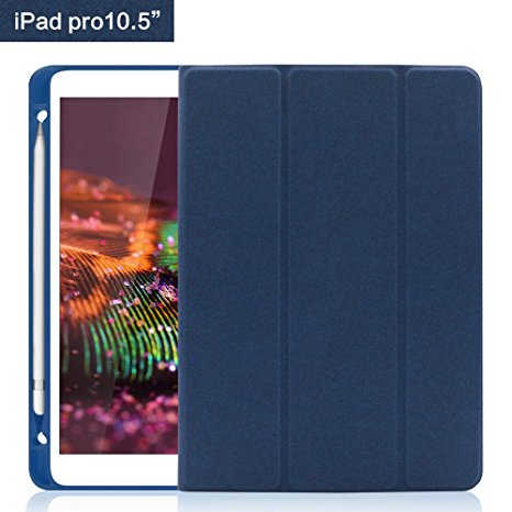 iPad pro 10.5 case with Apple Pencil holder, Lightweight Smart Case Trifold Stand with Auto Sleep/Wake Function, Microfiber Lining, Flexible Soft TPU Back Cover for Apple iPad Pro 10.5-inch ,Blue