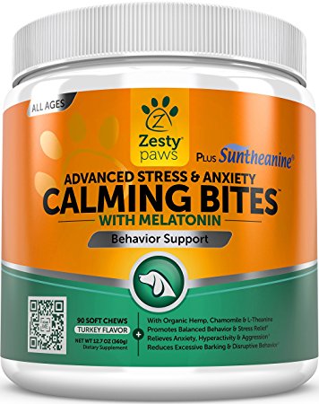 Calming Soft Chews for Dogs - Anxiety Composure Aid Treats With Suntheanine - Organic Hemp Oil & Valerian Root   L Tryptophan for Dog Stress Relief - Great for Storms   Barking & Chewing - 90 Count