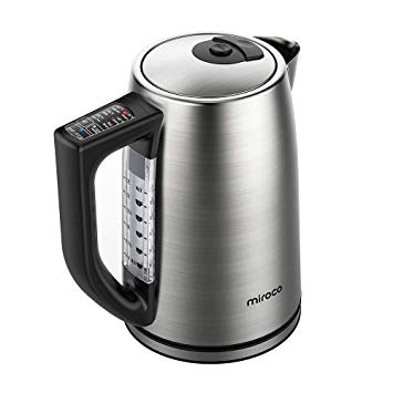 Miroco Electric Control 1.7L Stainless Steel Tea Kettle Adjustable Temperature with LED Indicator, Auto Shut-Off, Keep Warm, 1500W, L White
