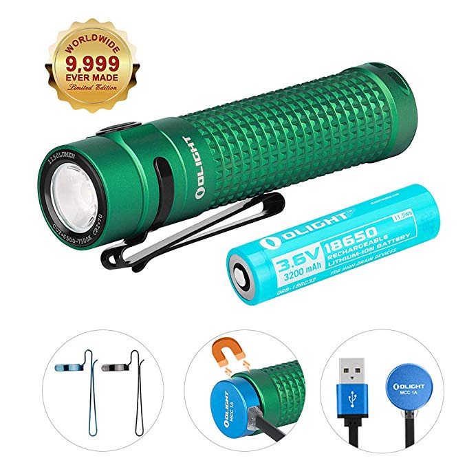 Olight S2R II 1150 Lumens USB Magnetic Rechargeable Variable-output Side Switch EDC LED Flashlight and Olight Patch (Green)