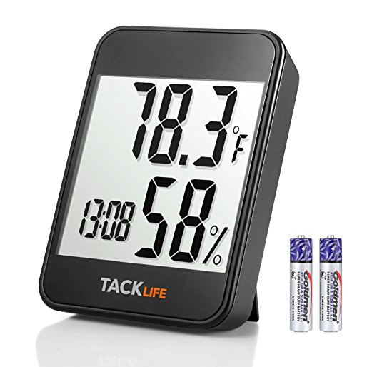 Hygrometer Thermometer, Tacklife 2-in-1 Digital Temperature Humidity Gauge with Alarm Clock / Large LCD Display / MAX/MIN Mode / Time Display / Adjustable bracket - HM02 (Battery Included)