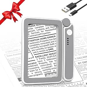 MoKo Magnifying Glass for Reading, Rechargeable 4X Full Page Book Magnifier, Magnifying Glass with Light 3 Modes, Folding Handheld Reading Magnifiers for Seniors Elderly Low Visions,Gray