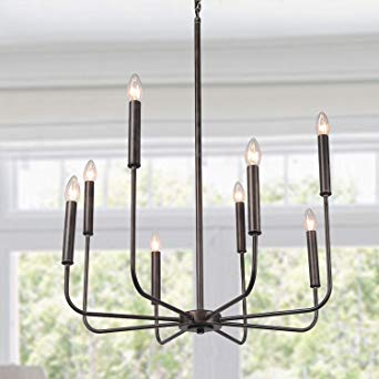 LALUZ 8-Light Rust Kitchen Island Chandelier Pendant with Dimmer Support Switch, 26.4”W x 35.4”H