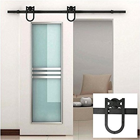 Yaheetech 6 FT Black Horse Shoe Steel Sliding Barn Door Hardware Rustic Wood Door Closet