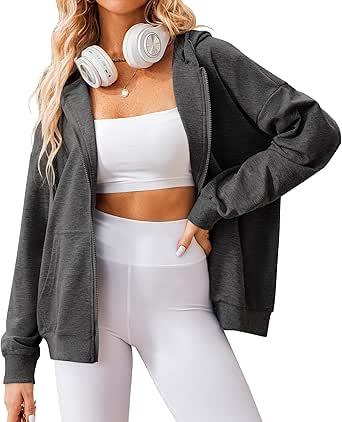 Zeagoo Women's Lightweight Hoodies Full Zip Up Oversized Sweatshirts with Pockets Long Sleeve Thin Casual Hooded Jackets