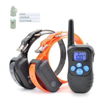 PetAZ Electric Dog Training Collar With Remote Rechargeable & Waterproof LCD Screen 330 Yard Beep/Vibration/Shock For Small, Medium, Large Pets&Dogs(For 2 Dogs)